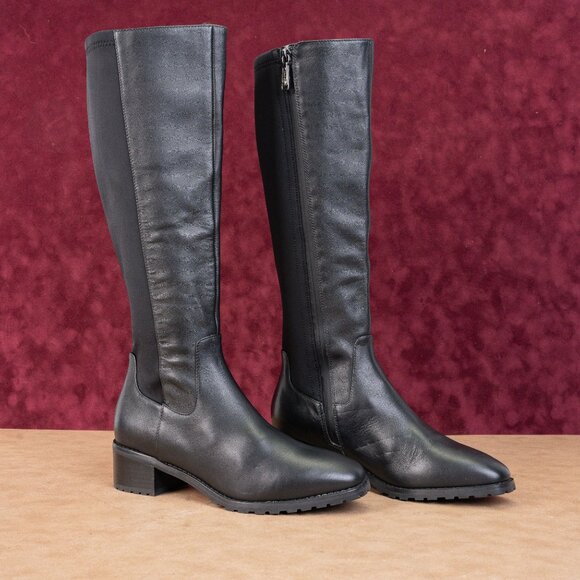Blondo Women Starling Black Leather Waterproof Lug Block Heel Knee Boots sz 8.5 - Picture 1 of 10